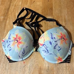 Floral PINK Push-Up bra with back straps